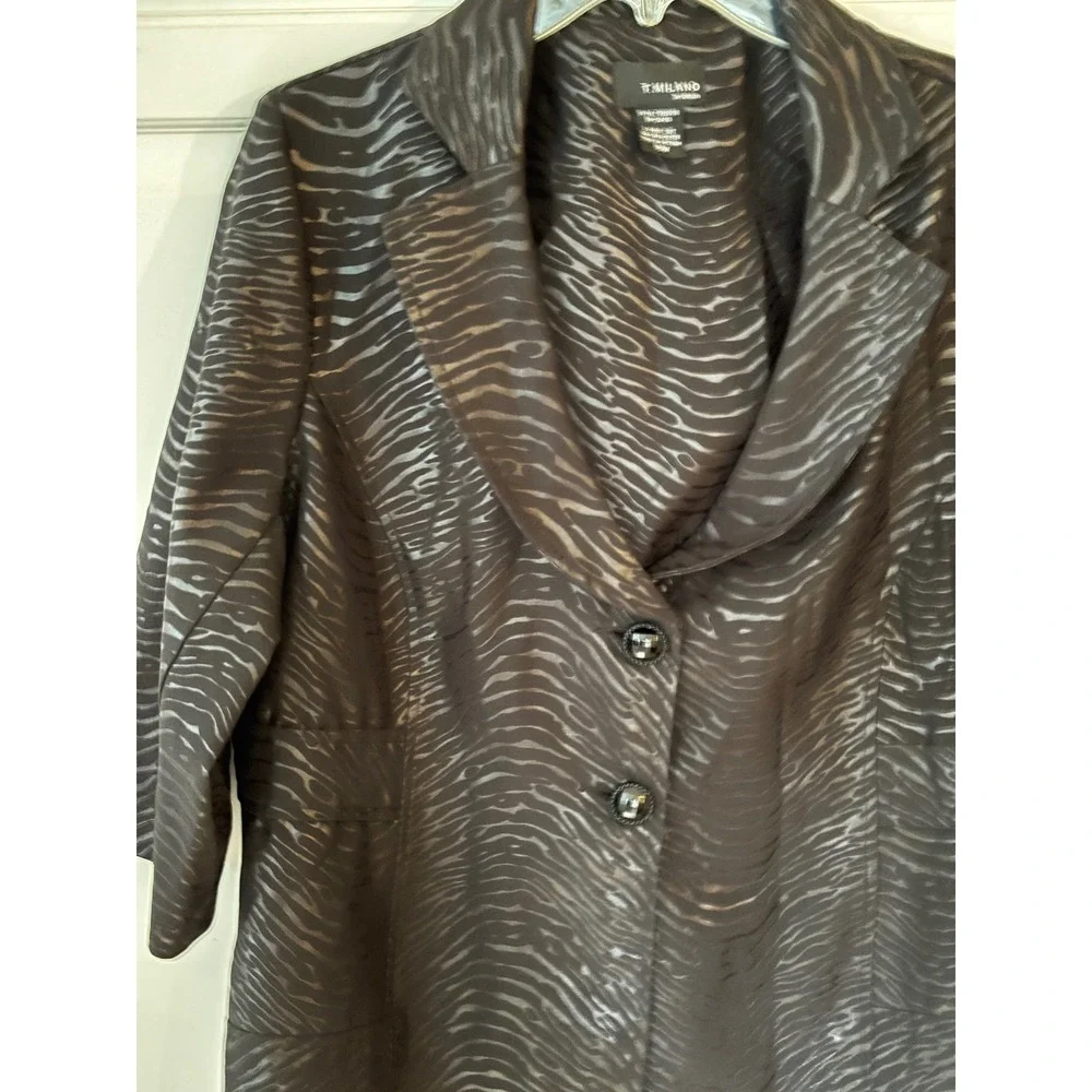 T Milano Woman Black Zebra Print Blazer Jacket‎ 16W 3/4 Sleeve Collar